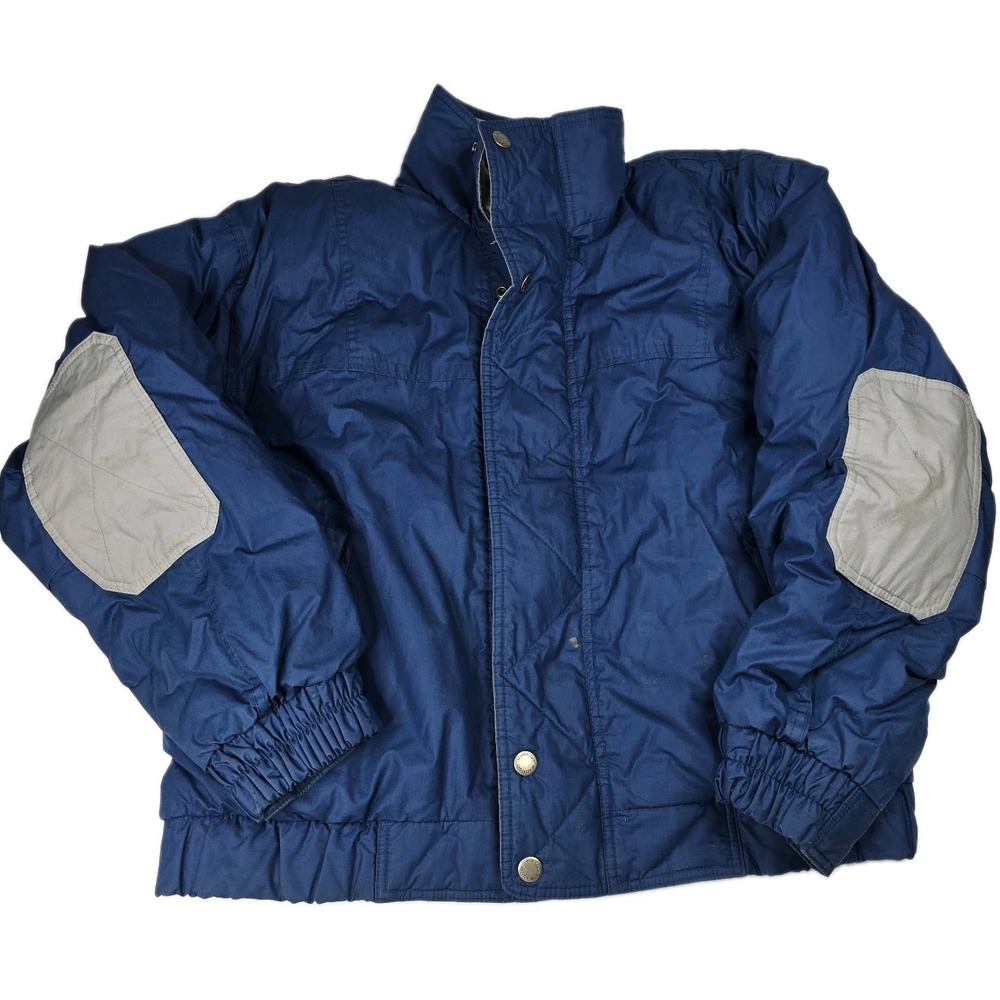 Vintage Members Only Down Jacket Mens XL Blue Puffer Coat Elbow Patches 80s
